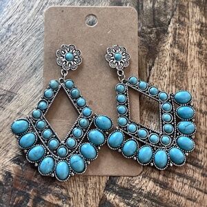Turquoise Magnesite Earrings Sante Fe Style Earrings Statement Earrings